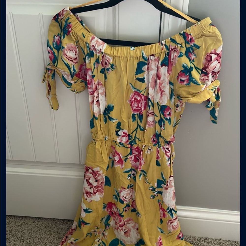 Band of Gypsies Yellow Ruffled Off-Shoulder Sundress
